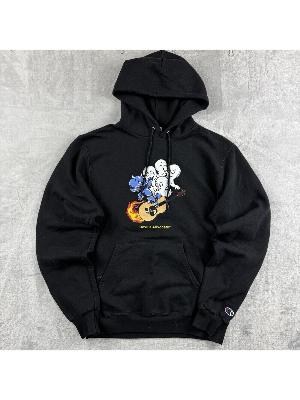 Y2K Champion Reverse Weave Style Devil's Advocate Casper Graphic Hoodie Black S